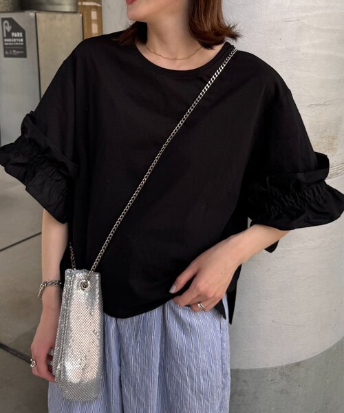 CIAOPANIC TYPY(チャオパニックティピー)の「袖ギャザーフリルデザインカットソー(Tシャツ/カットソー・レディース・ホワイト/ブラック/カーキ・ONE SIZE)」の7枚目の写真