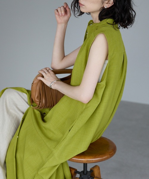 【HOBBS】鮮やかイエロー◇ノースリーブシャツワンピース ノースリーブ シャツワンピース ストライプコットン イエロー