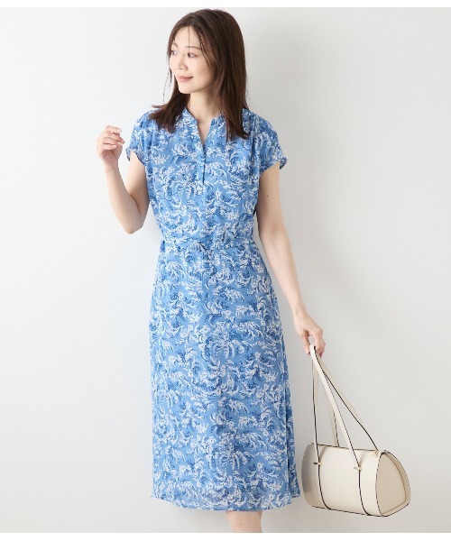 【 】上品 ★ ブルー フレンチスリーブワンピース CHIC STYLE ワンピース 綿100％フレンチスリーブパーカーマキシ
