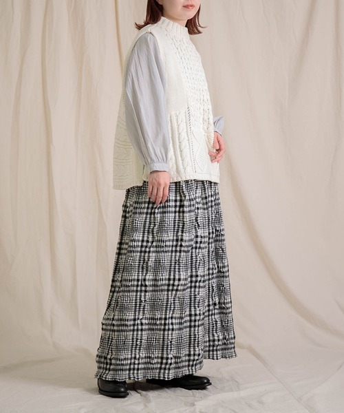 prit] ウールコットンチェック タックスカート | Domingo（ドミンゴ