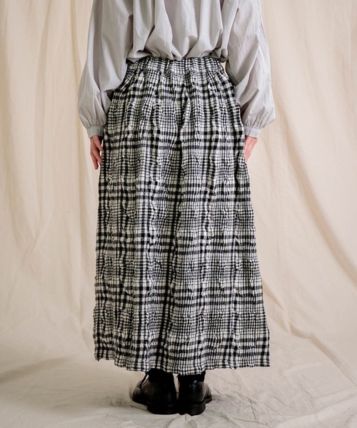 prit] ウールコットンチェック タックスカート | Domingo（ドミンゴ