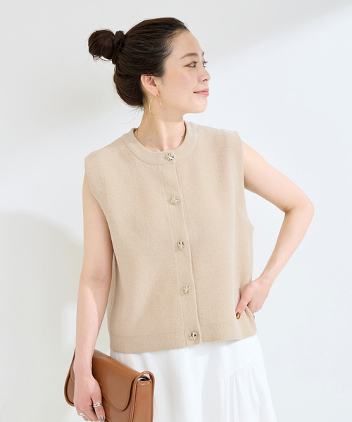 Simplicite(サンプリシテ)の「手洗い可 / 接結モールベスト(ベスト・レディース・ベージュ/ネイビー/サックスブルー・FREE)」の2枚目の写真
