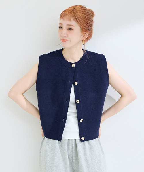 Simplicite(サンプリシテ)の「手洗い可 / 接結モールベスト(ベスト・レディース・ベージュ/ネイビー/サックスブルー・FREE)」の5枚目の写真