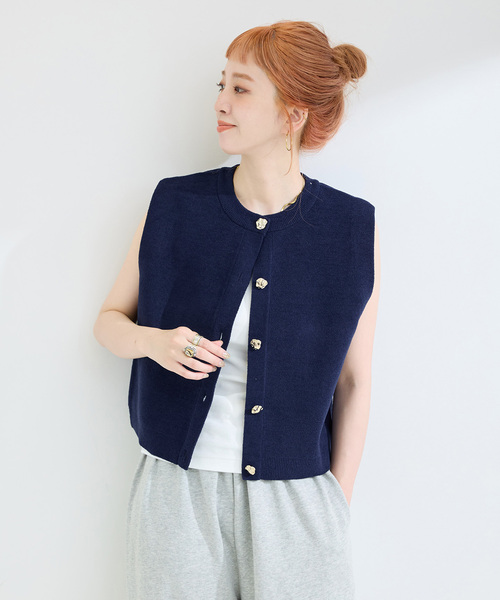 Simplicite(サンプリシテ)の「手洗い可 / 接結モールベスト(ベスト・レディース・ベージュ/ネイビー/サックスブルー・FREE)」の7枚目の写真