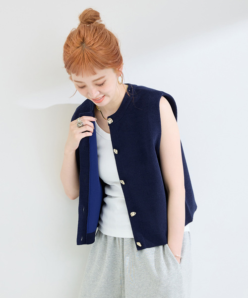 Simplicite(サンプリシテ)の「手洗い可 / 接結モールベスト(ベスト・レディース・ベージュ/ネイビー/サックスブルー・FREE)」の8枚目の写真