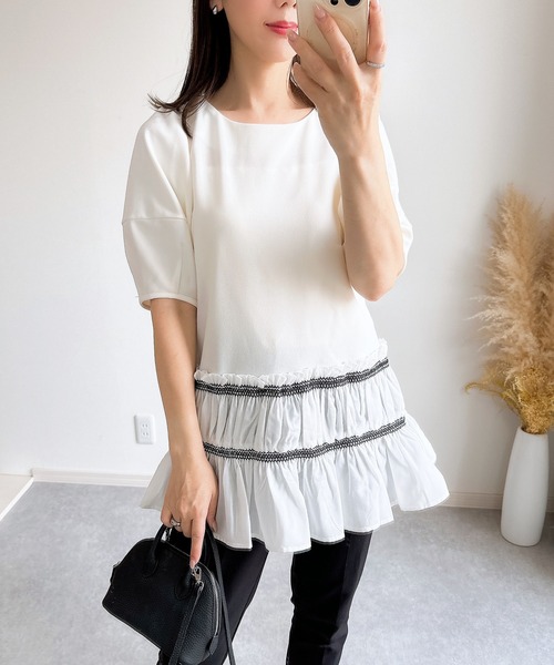 &. NOSTALGIA(アンドドットノスタルジア)の「【ZOZO限定】エンブロティアードカットソー(Tシャツ/カットソー・レディース・ブラック/ホワイト・M)」の2枚目の写真