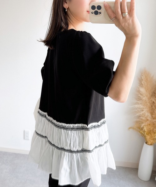 &. NOSTALGIA(アンドドットノスタルジア)の「【ZOZO限定】エンブロティアードカットソー(Tシャツ/カットソー・レディース・ブラック/ホワイト・M)」の7枚目の写真