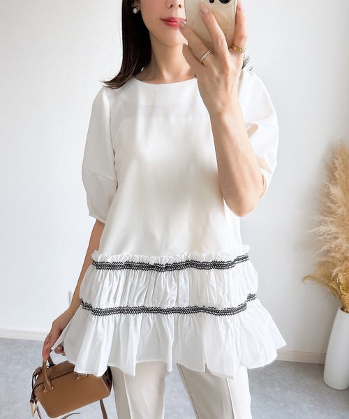 &. NOSTALGIA(アンドドットノスタルジア)の「【ZOZO限定】エンブロティアードカットソー(Tシャツ/カットソー・レディース・ブラック/ホワイト・M)」の13枚目の写真