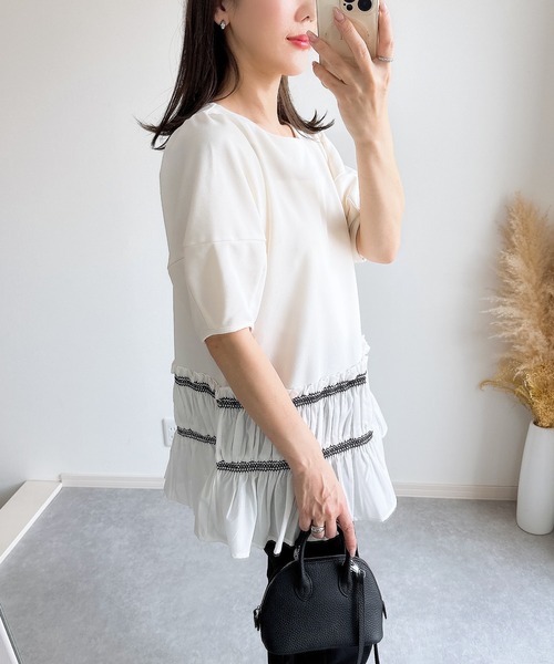 &. NOSTALGIA(アンドドットノスタルジア)の「【ZOZO限定】エンブロティアードカットソー(Tシャツ/カットソー・レディース・ブラック/ホワイト・M)」の18枚目の写真