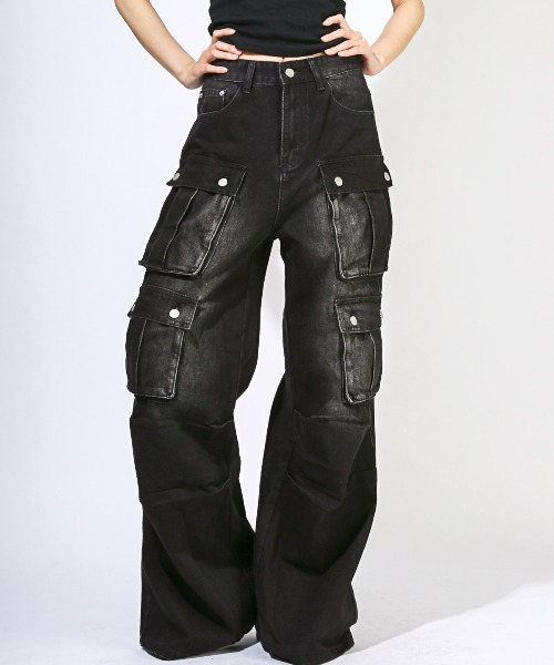 LUXSTYLE(ラグスタイル)の「ダブルポケットワイドカーゴパンツ(デニムパンツ・メンズ・ブルー/ブラック・M/S/L)」の3枚目の写真