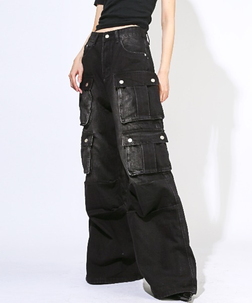 LUXSTYLE(ラグスタイル)の「ダブルポケットワイドカーゴパンツ(デニムパンツ・メンズ・ブルー/ブラック・M/S/L)」の4枚目の写真