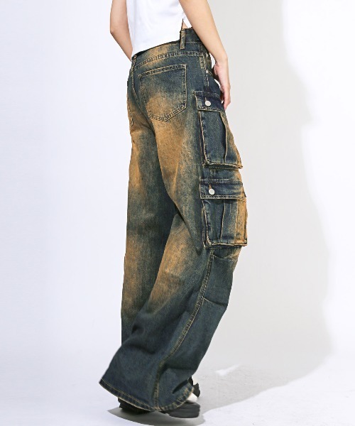 LUXSTYLE(ラグスタイル)の「ダブルポケットワイドカーゴパンツ(デニムパンツ・メンズ・ブルー/ブラック・M/S/L)」の9枚目の写真
