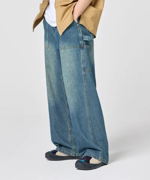 Vini（ヴィニ）の「【Vini】バイオウォッシュド カーペンター ワイドデニムパンツ（デニムパンツ・レディース・ライトブルー/ブラック/インディゴブルー・LARGE/MEDIUM/X-LARGE）」の3枚目の写真