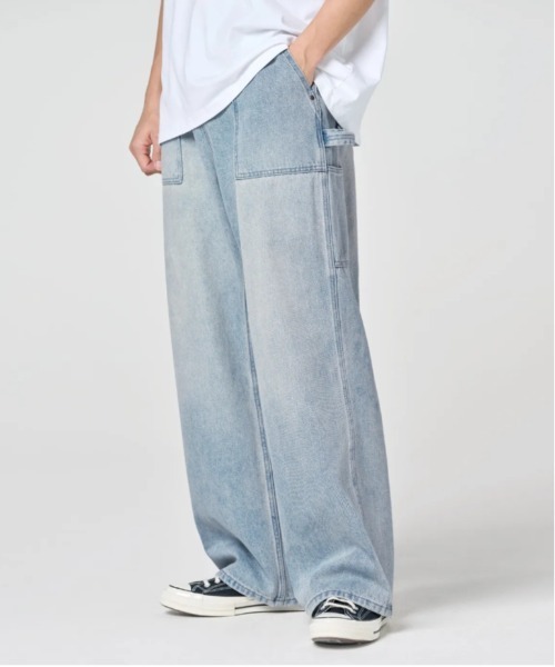 Vini（ヴィニ）の「【Vini】バイオウォッシュド カーペンター ワイドデニムパンツ（デニムパンツ・レディース・ライトブルー/ブラック/インディゴブルー・LARGE/MEDIUM/X-LARGE）」の9枚目の写真