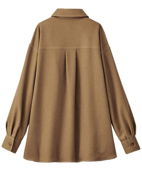 BELLUNA PLUS（ベルーナ）の「ウーリッシュ素材配色ステッチシャツ（シャツ/ブラウス・レディース・キャメル/ブラック/チャコールグレー・MEDIUM/LARGE/X-LARGE）」の8枚目の写真