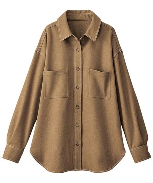 BELLUNA PLUS（ベルーナ）の「ウーリッシュ素材配色ステッチシャツ（シャツ/ブラウス・レディース・キャメル/ブラック/チャコールグレー・MEDIUM/LARGE/X-LARGE）」の7枚目の写真