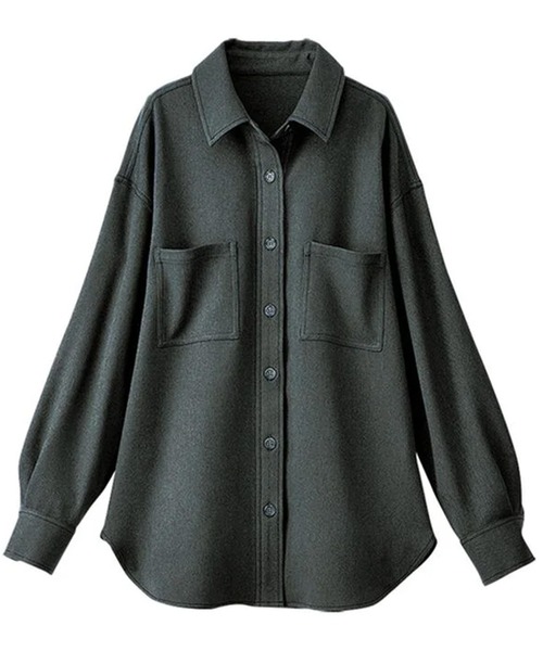 BELLUNA PLUS（ベルーナ）の「ウーリッシュ素材配色ステッチシャツ（シャツ/ブラウス・レディース・キャメル/ブラック/チャコールグレー・MEDIUM/LARGE/X-LARGE）」の6枚目の写真