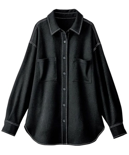 BELLUNA PLUS（ベルーナ）の「ウーリッシュ素材配色ステッチシャツ（シャツ/ブラウス・レディース・キャメル/ブラック/チャコールグレー・MEDIUM/LARGE/X-LARGE）」の5枚目の写真