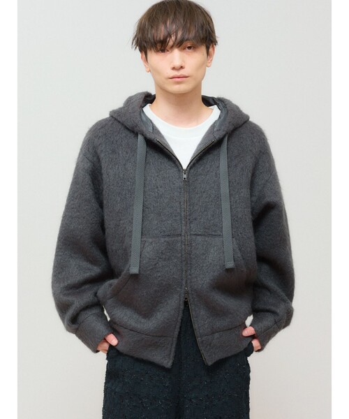 MIDIUMISOLID(ミディウミソリッド)の「MIDIUMISOLID Men’s シャギージップアップパーカー(その他アウター・メンズ・チャコールグレー/ブラック・48)」の1枚目の写真