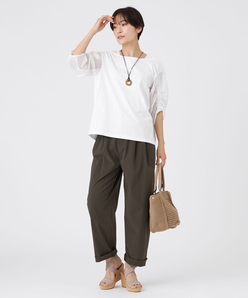 EVEX by KRIZIA（エヴェックスバイクリツィア）の「【L】【ウォッシャブル】メッシュコンビカットソー（Tシャツ/カットソー・レディース・オフホワイト/グリーン系その他4/イエロー・44）」の13枚目の写真