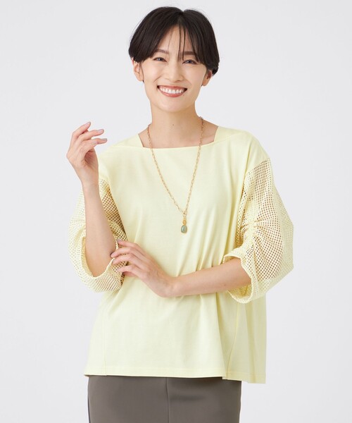 EVEX by KRIZIA（エヴェックスバイクリツィア）の「【L】【ウォッシャブル】メッシュコンビカットソー（Tシャツ/カットソー・レディース・オフホワイト/グリーン系その他4/イエロー・44）」の9枚目の写真