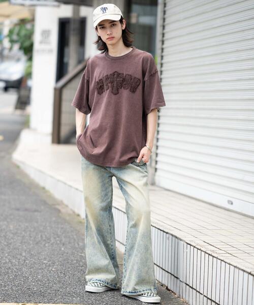 WEGO（ウィゴー）の「WEGO/スノーウォッシュダメージアップリケT（Tシャツ/カットソー・メンズ・ピンク/ブラウン/ブラック・LARGE/MEDIUM）」の6枚目の写真