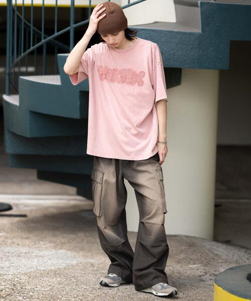 WEGO（ウィゴー）の「WEGO/スノーウォッシュダメージアップリケT（Tシャツ/カットソー・メンズ・ピンク/ブラウン/ブラック・LARGE/MEDIUM）」の7枚目の写真