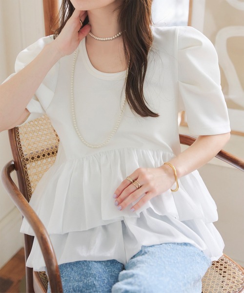 KOBE LETTUCE（コウベレタス）の「バルーンフリルパワショルポンチTシャツ（Tシャツ/カットソー・レディース・ブラック/ネイビー/ホワイト/ブラウン・M）」の5枚目の写真