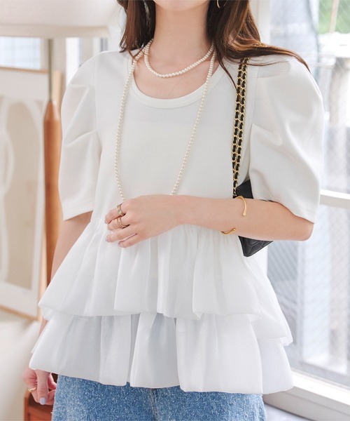 KOBE LETTUCE（コウベレタス）の「バルーンフリルパワショルポンチTシャツ（Tシャツ/カットソー・レディース・ブラック/ネイビー/ホワイト/ブラウン・M）」の6枚目の写真