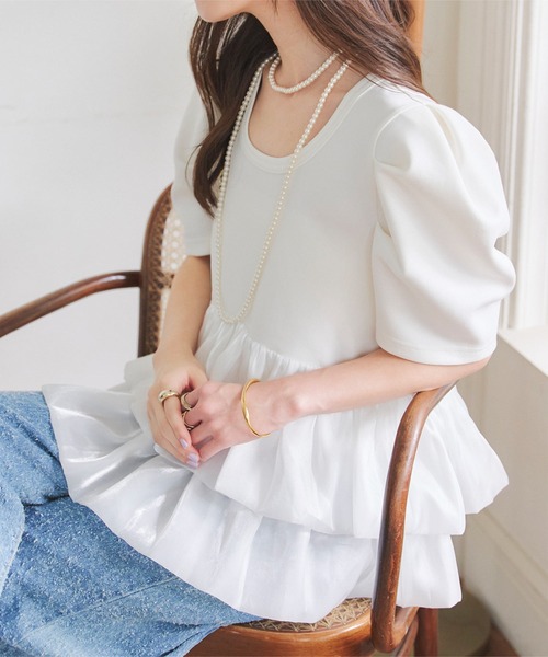 KOBE LETTUCE（コウベレタス）の「バルーンフリルパワショルポンチTシャツ（Tシャツ/カットソー・レディース・ブラック/ネイビー/ホワイト/ブラウン・M）」の7枚目の写真