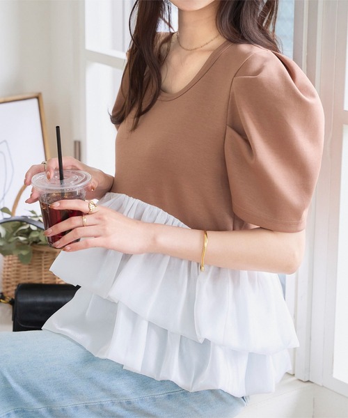 KOBE LETTUCE（コウベレタス）の「バルーンフリルパワショルポンチTシャツ（Tシャツ/カットソー・レディース・ブラック/ネイビー/ホワイト/ブラウン・M）」の10枚目の写真