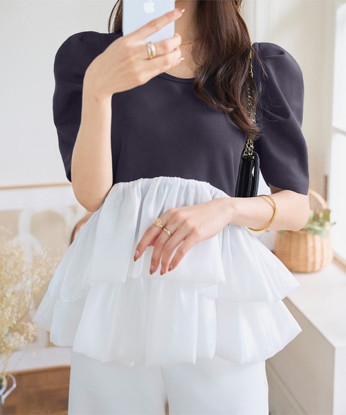 KOBE LETTUCE（コウベレタス）の「バルーンフリルパワショルポンチTシャツ（Tシャツ/カットソー・レディース・ブラック/ネイビー/ホワイト/ブラウン・M）」の11枚目の写真