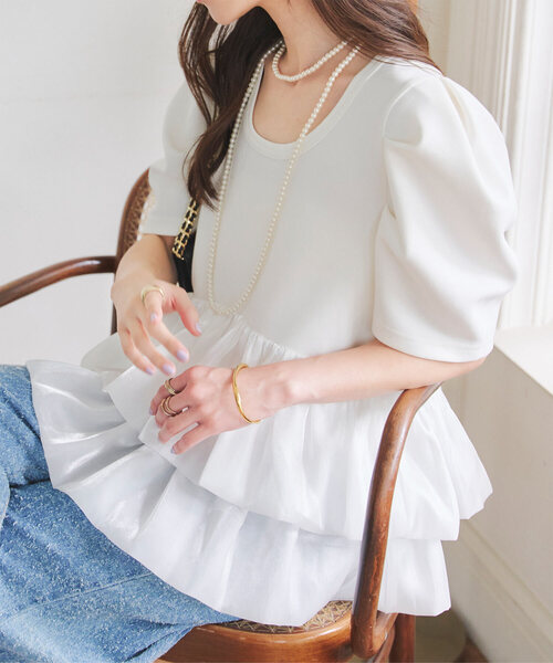 KOBE LETTUCE（コウベレタス）の「バルーンフリルパワショルポンチTシャツ（Tシャツ/カットソー・レディース・ブラック/ネイビー/ホワイト/ブラウン・M）」の18枚目の写真