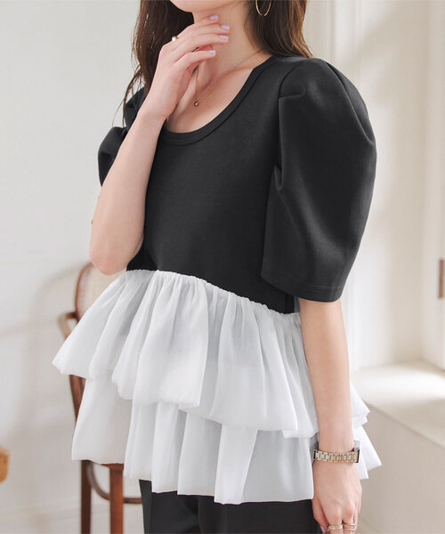 KOBE LETTUCE（コウベレタス）の「バルーンフリルパワショルポンチTシャツ（Tシャツ/カットソー・レディース・ブラック/ネイビー/ホワイト/ブラウン・M）」の19枚目の写真