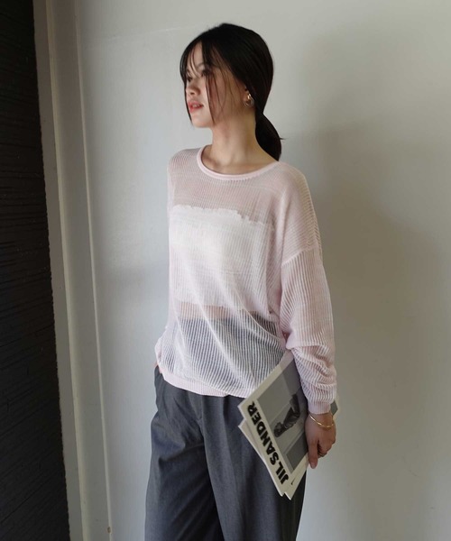 CORNERS（コーナーズ）の「シアーボーダーニット（ニット/セーター・レディース・ブラック/ベージュ/ホワイト/ピンク・M）」の17枚目の写真