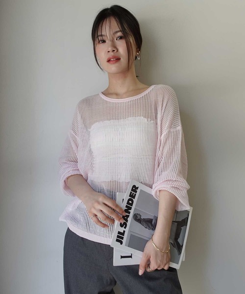 CORNERS（コーナーズ）の「シアーボーダーニット（ニット/セーター・レディース・ブラック/ベージュ/ホワイト/ピンク・M）」の19枚目の写真