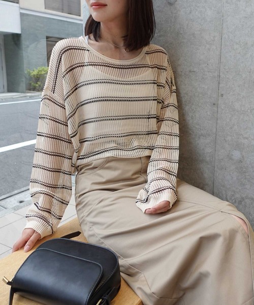 CORNERS（コーナーズ）の「シアーボーダーニット（ニット/セーター・レディース・ブラック/ベージュ/ホワイト/ピンク・M）」の20枚目の写真
