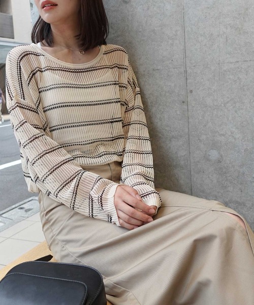 CORNERS（コーナーズ）の「シアーボーダーニット（ニット/セーター・レディース・ブラック/ベージュ/ホワイト/ピンク・M）」の21枚目の写真