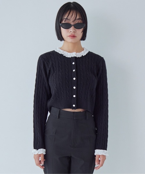 etre loin(エトルワン)の「Frilly cable knit cardigan(カーディガン/ボレロ・レディース・グレー/ブラック/モカ・M)」の17枚目の写真