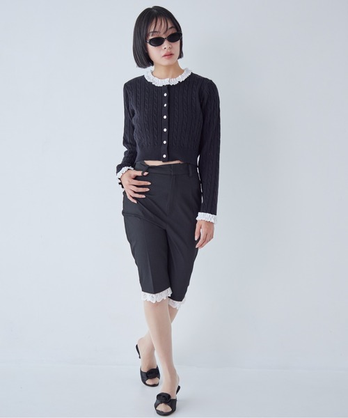 etre loin(エトルワン)の「Frilly cable knit cardigan(カーディガン/ボレロ・レディース・グレー/ブラック/モカ・M)」の9枚目の写真