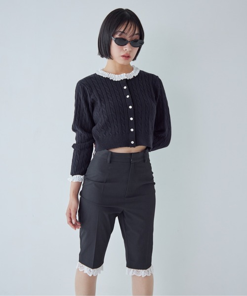 etre loin(エトルワン)の「Frilly cable knit cardigan(カーディガン/ボレロ・レディース・グレー/ブラック/モカ・M)」の8枚目の写真