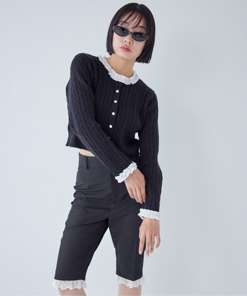 etre loin(エトルワン)の「Frilly cable knit cardigan(カーディガン/ボレロ・レディース・グレー/ブラック/モカ・M)」の4枚目の写真