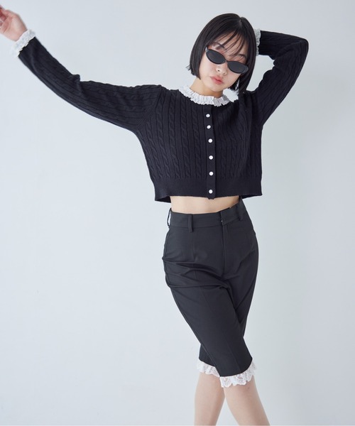 etre loin(エトルワン)の「Frilly cable knit cardigan(カーディガン/ボレロ・レディース・グレー/ブラック/モカ・M)」の10枚目の写真