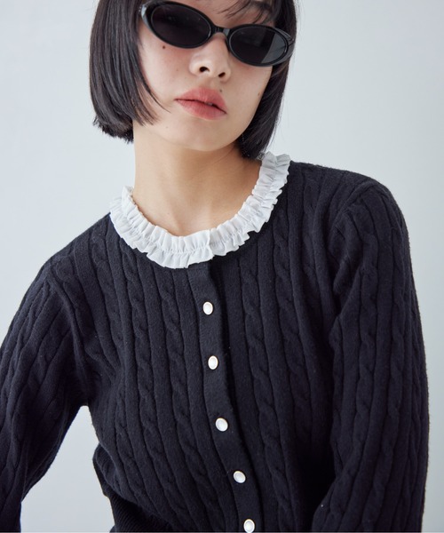 etre loin(エトルワン)の「Frilly cable knit cardigan(カーディガン/ボレロ・レディース・グレー/ブラック/モカ・M)」の6枚目の写真