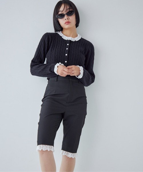 etre loin(エトルワン)の「Frilly cable knit cardigan(カーディガン/ボレロ・レディース・グレー/ブラック/モカ・M)」の7枚目の写真