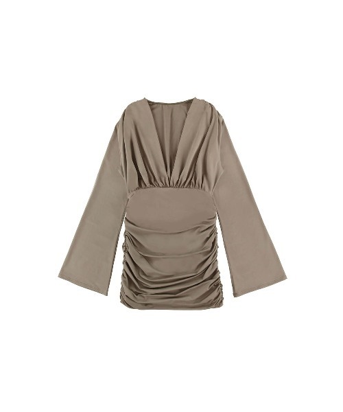 セール】V Neck Gathered Rash Guard Dress /カバーアップワンピース