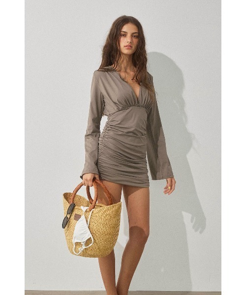 セール】V Neck Gathered Rash Guard Dress /カバーアップワンピース