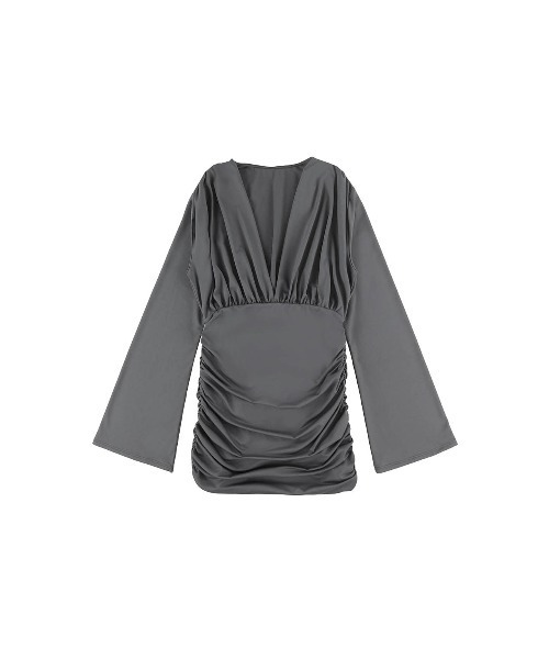 V Neck Gathered Rash Guard Dress /カバーアップワンピース