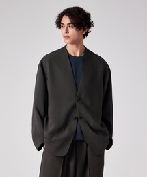 メンズのノーカラージャケット（グレー/灰色系）ファッション