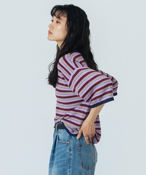 ROSE BUD（ローズバッド）の「(CREOLME)MULTI STRIPE POLO TOP（ニット/セーター・レディース・レッド/パープル・ONE SIZE）」の8枚目の写真